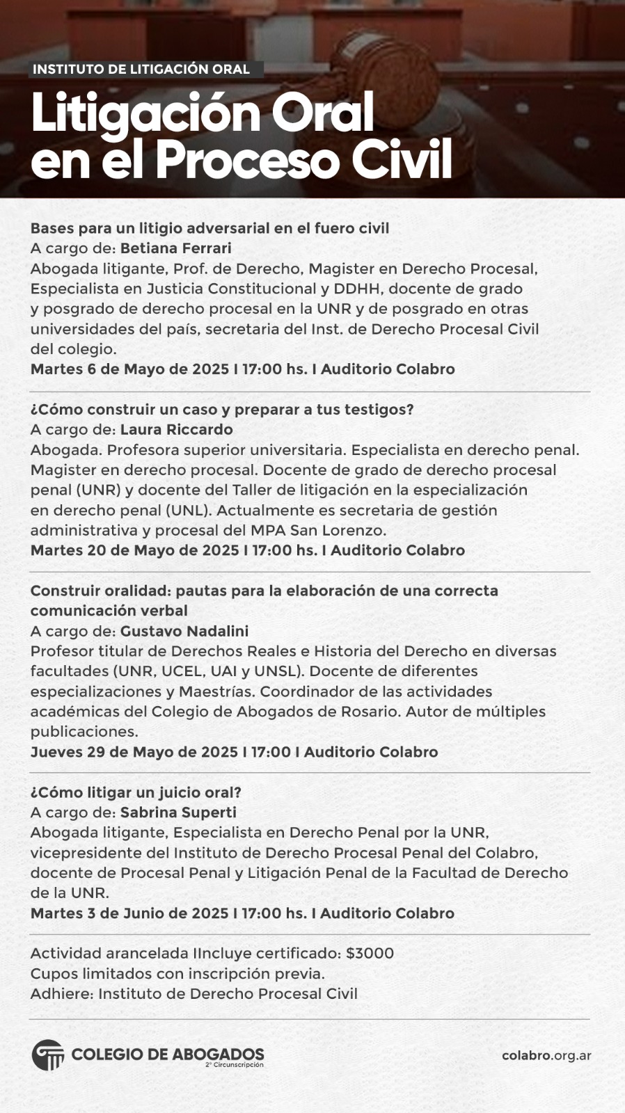 Litigación Oral en el Proceso Civil - 06/05/2025 - 20/05/2025 - 29/05/2025 - 03/06/2025
